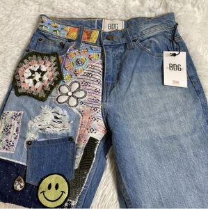 BDG High Waisted Flare Jean-Urban Outfitters Patch-Crochet Embroidered size 27